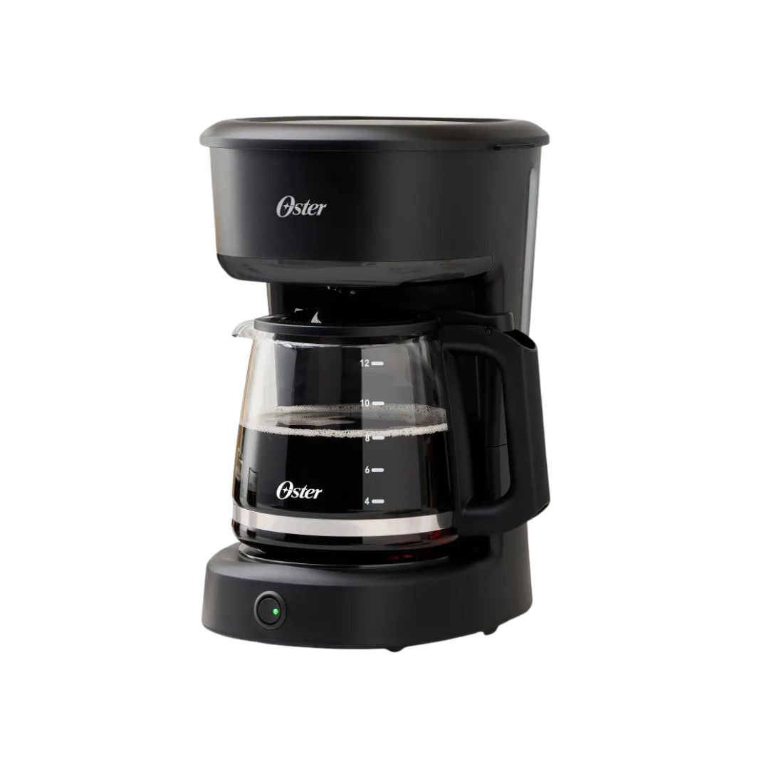 Cafetera de 12 Tazas Con Filtro Reutilizable Botón Luz Encendido y Apagado Función Pausa y Servir Ventanilla de Agua Negro Oster