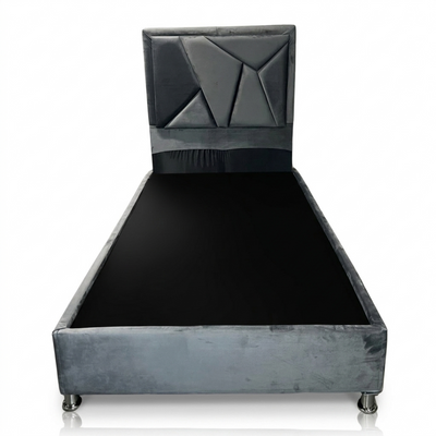 CamaBox ALI con Copete INDIVIDUAL (1.00X1.90) 6 patas Croma Tela Gris Roma