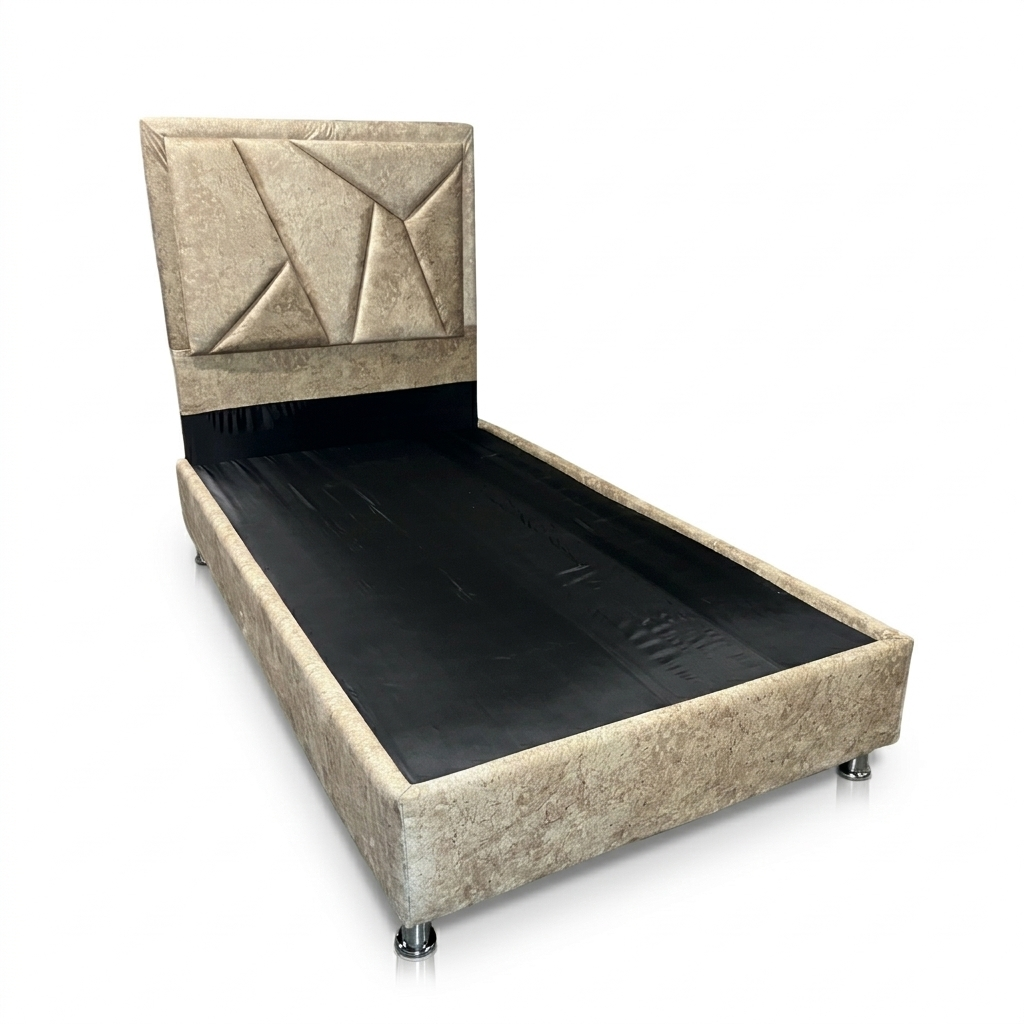 CamaBox ALI con Copete INDIVIDUAL (1.00X1.90) 6 patas Croma Tela Beige Roma