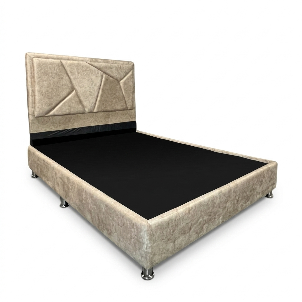 CamaBox ALI con Copete MATRIMONIAL (1.40X1.90) 9 patas Croma Tela Beige Roma