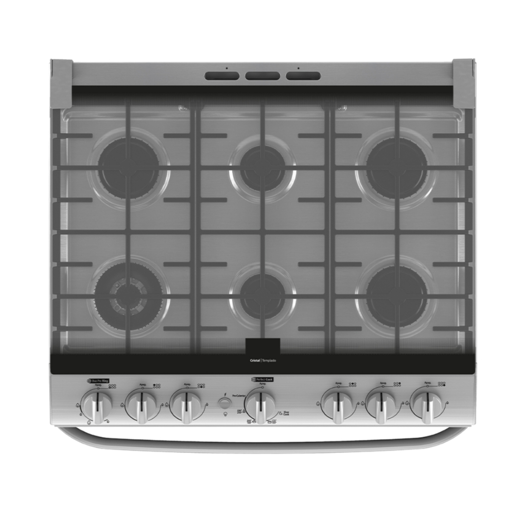 Cocina a Gas 76 Cm Acero Inoxidable 6 Hornillas un Horno con tecnología Perfect Cook Mabe