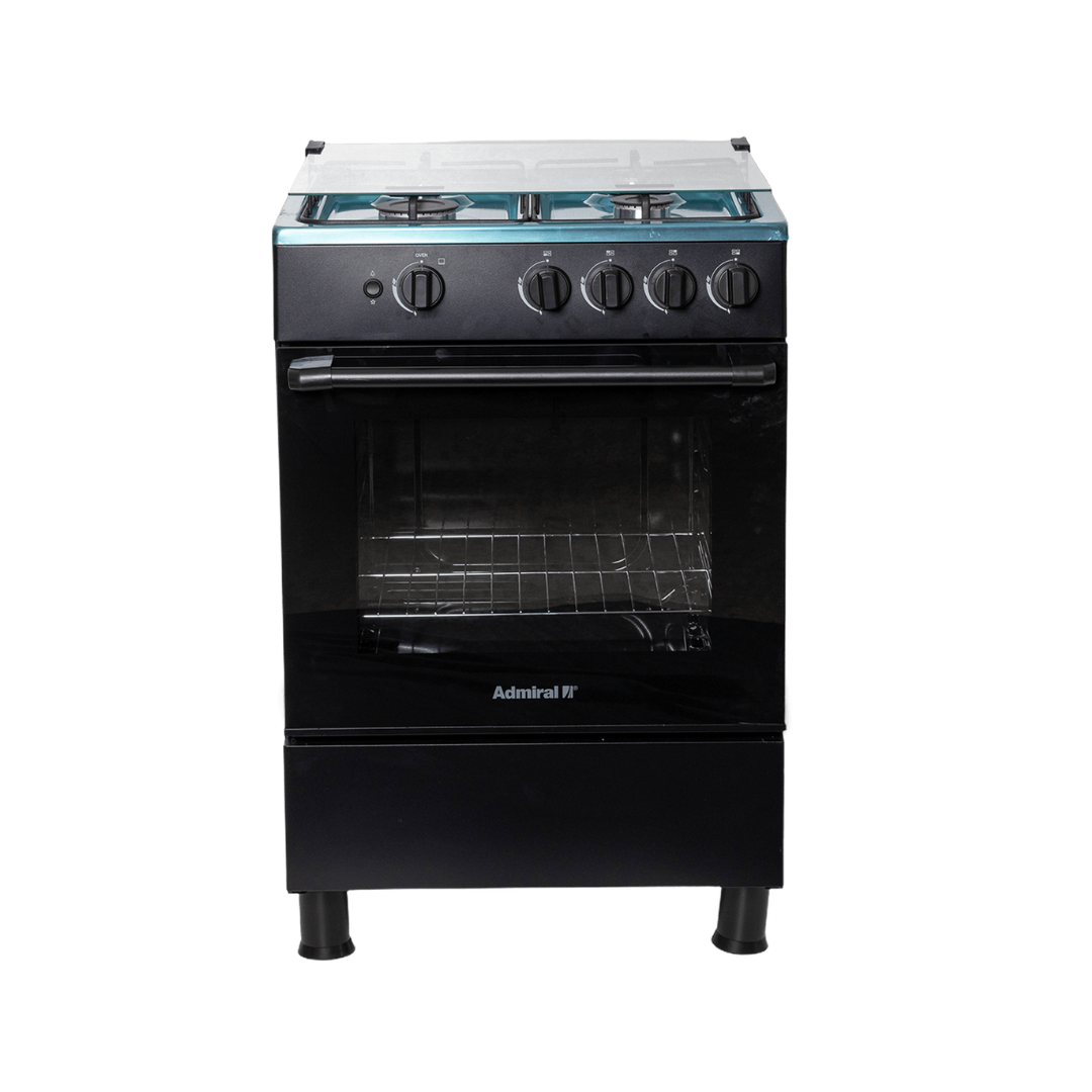 Cocina a Gas 24" 4 Hornillas Tapa de Vidrio Encendido Eléctrico Negra Admiral