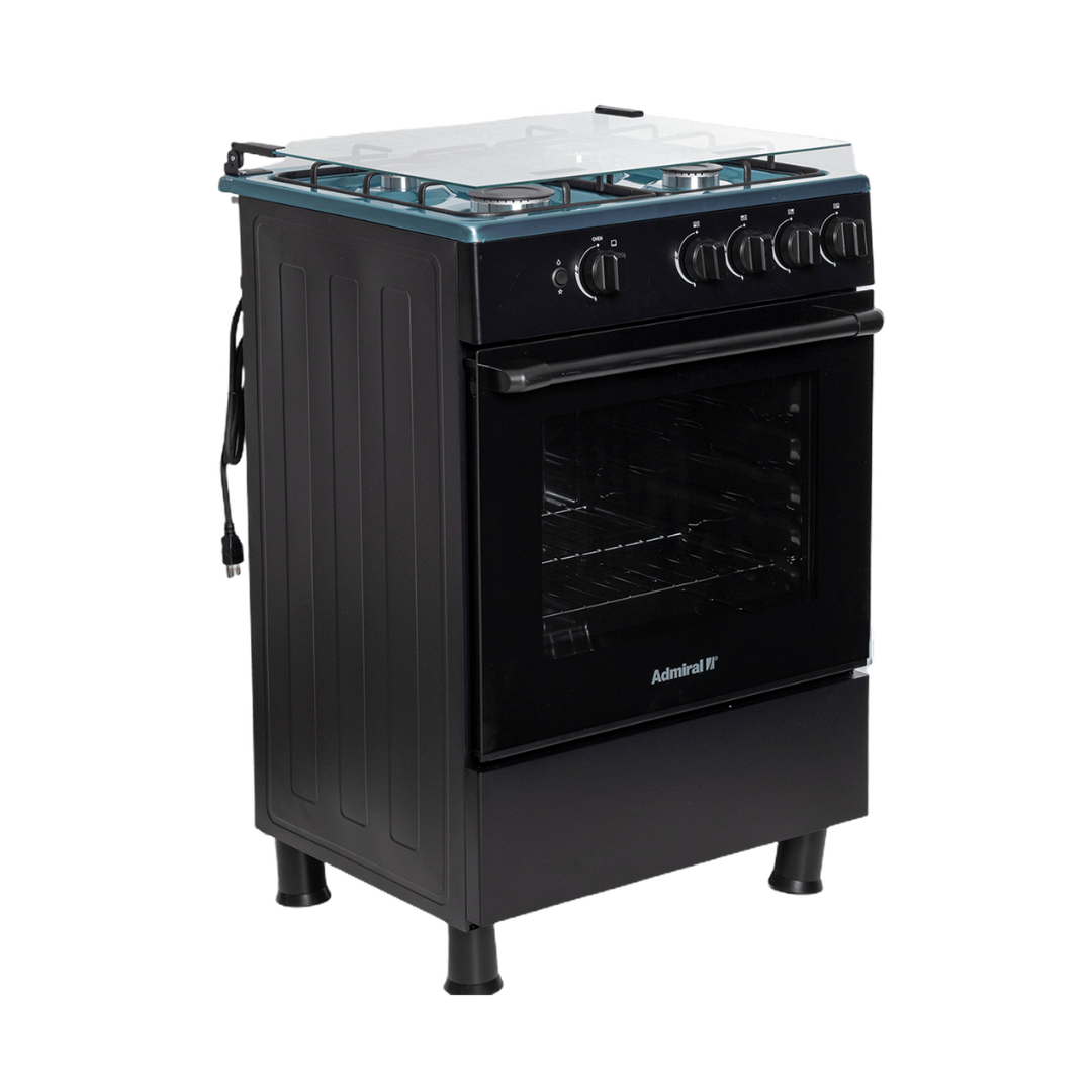 Cocina a Gas 24" 4 Hornillas Tapa de Vidrio Encendido Eléctrico Negra Admiral