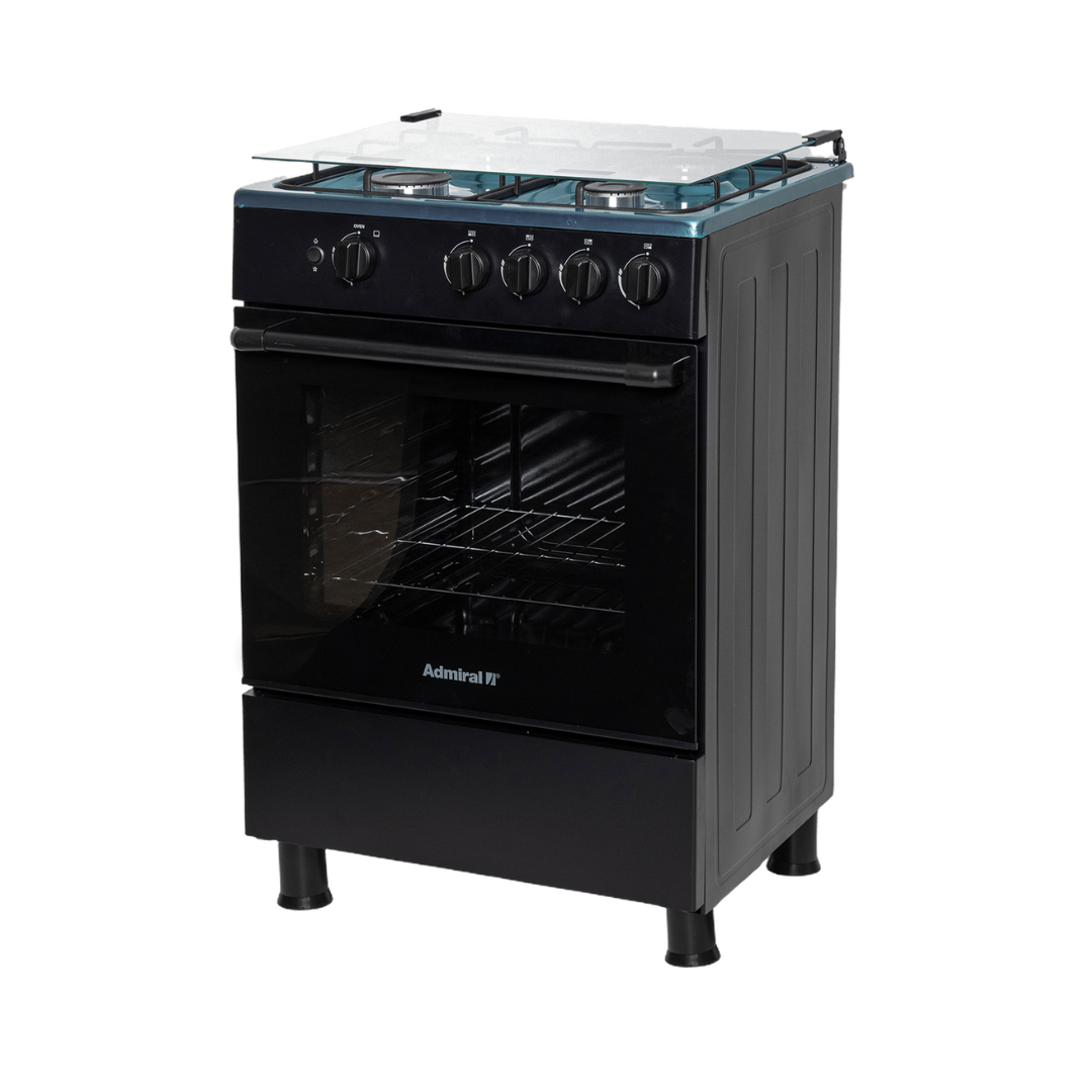 Cocina a Gas 24" 4 Hornillas Tapa de Vidrio Encendido Eléctrico Negra Admiral