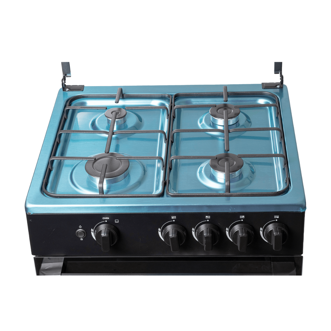 Cocina a Gas 24" 4 Hornillas Tapa de Vidrio Encendido Eléctrico Negra Admiral