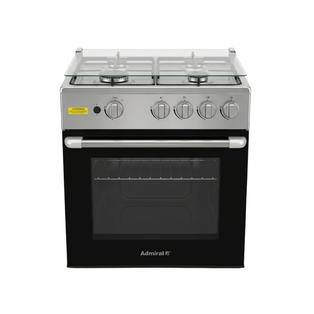 Cocina a Gas 24" 4 Hornillas Tapa de Vidrio Encendido Eléctrico Acero Admiral