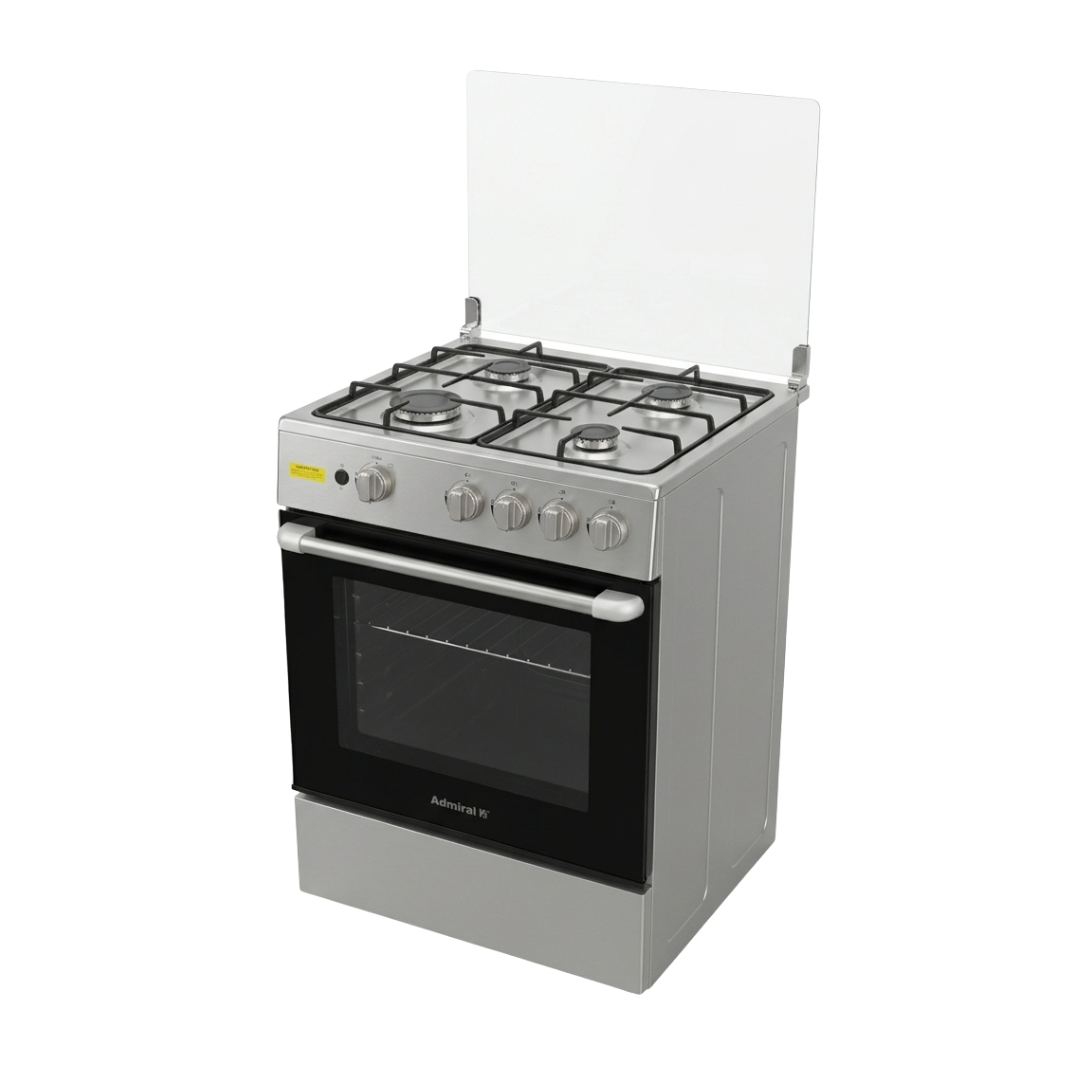Cocina a Gas 24" 4 Hornillas Tapa de Vidrio Encendido Eléctrico Acero Admiral