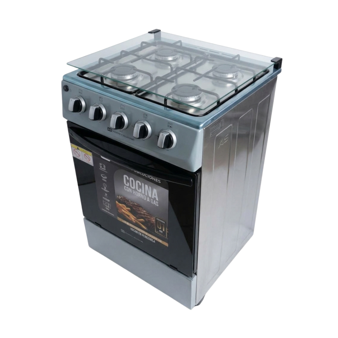 Cocina De 20" Gris Con Luz Y Encendido + T/V 4 Hornillas AS ELECTRONICS