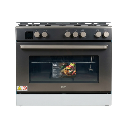 Cocina a Gas 35" 5 Hornillas Acero, ENC, LUZ, Gratinador BM
