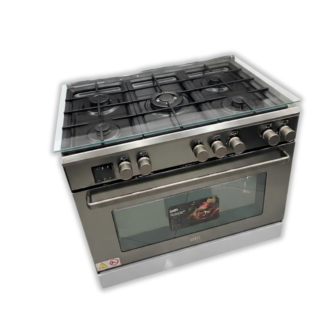 Cocina a Gas 35" 5 Hornillas Acero, ENC, LUZ, Gratinador BM