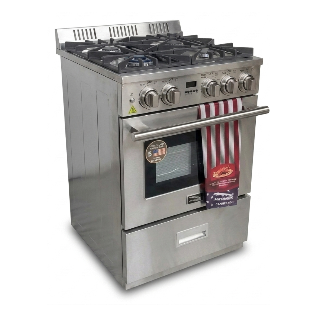 Cocina 24" 4 Hornilla Con Encendido Tapa de Vidrio Gratinador Convección Jaguar