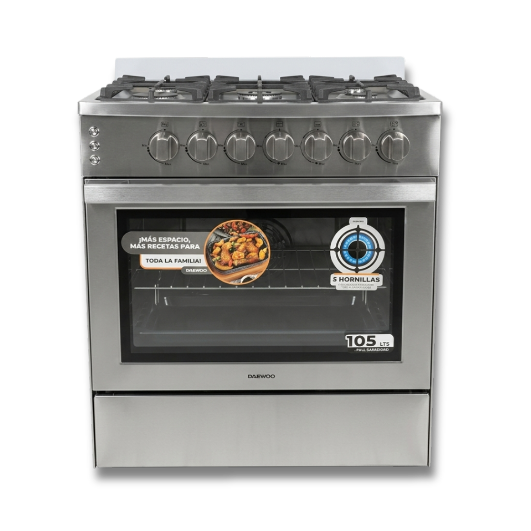 Cocina a Gas 30" 5H Acero Inox ENC + Grill + Gratinador + Luz DAEWOO