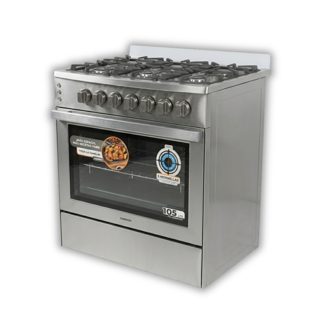 Cocina a Gas 30" 5H Acero Inox ENC + Grill + Gratinador + Luz DAEWOO