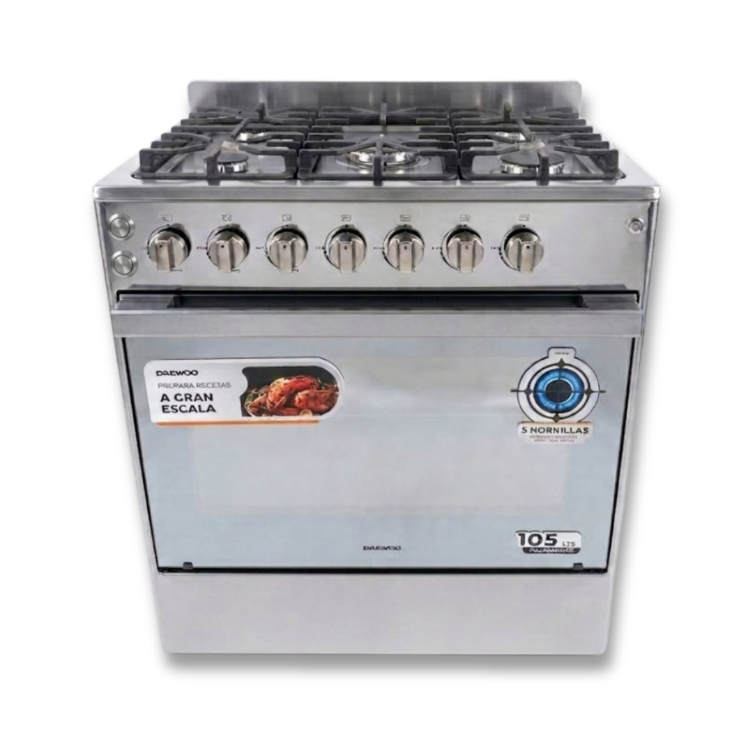 Cocina a Gas 30" 5H ENC + LUZ + GRILL Acero Inox DAEWOO