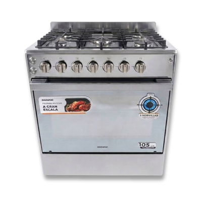 Cocina a Gas 30" 5H ENC + LUZ + GRILL Acero Inox DAEWOO