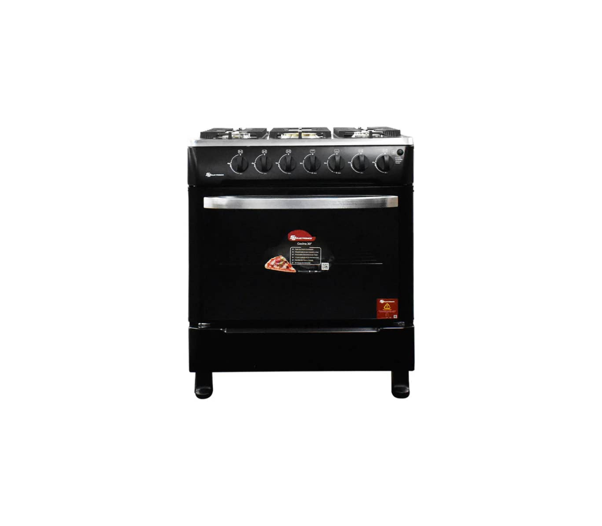COCINA 76 CM NEGRA 5H + ENCENDIDO ELECTRICO + TAPA DE VIDRIO SJ ELECTRONICS