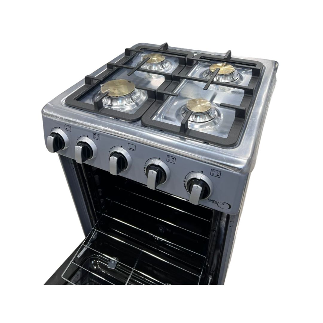 Cocina a Gas 4 Hornillas Tapa de Vidrio Encendido Por Fricción Silver Emerald