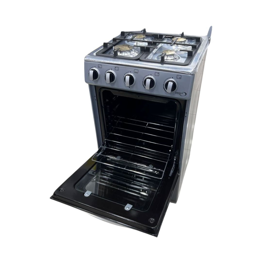 Cocina a Gas 4 Hornillas Tapa de Vidrio Encendido Por Fricción Silver Emerald