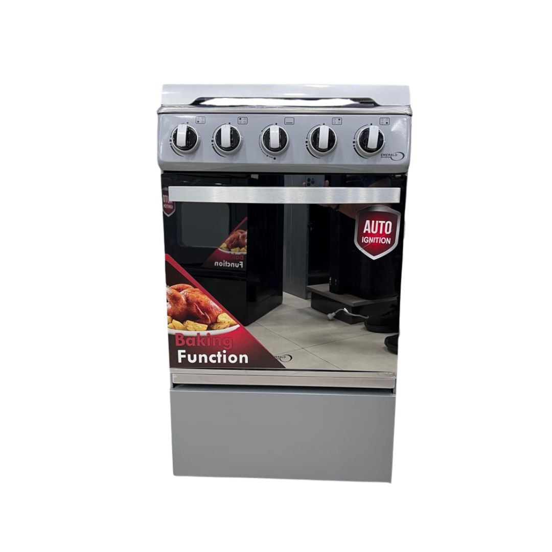 Cocina a Gas 4 Hornillas Tapa de Vidrio Encendido Por Fricción Silver Emerald