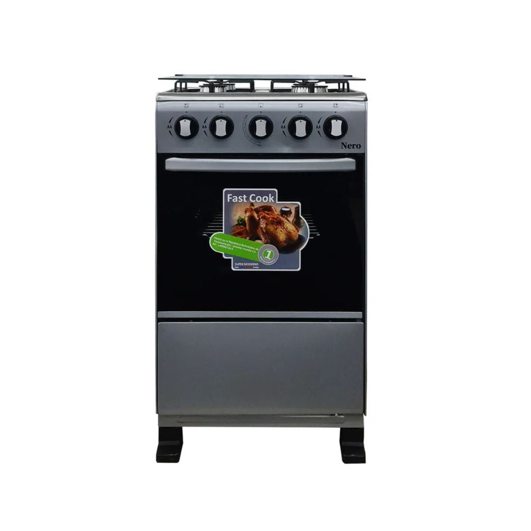 Cocina a Gas 4 Hornillas Tapa de Vidrio Gris Nero