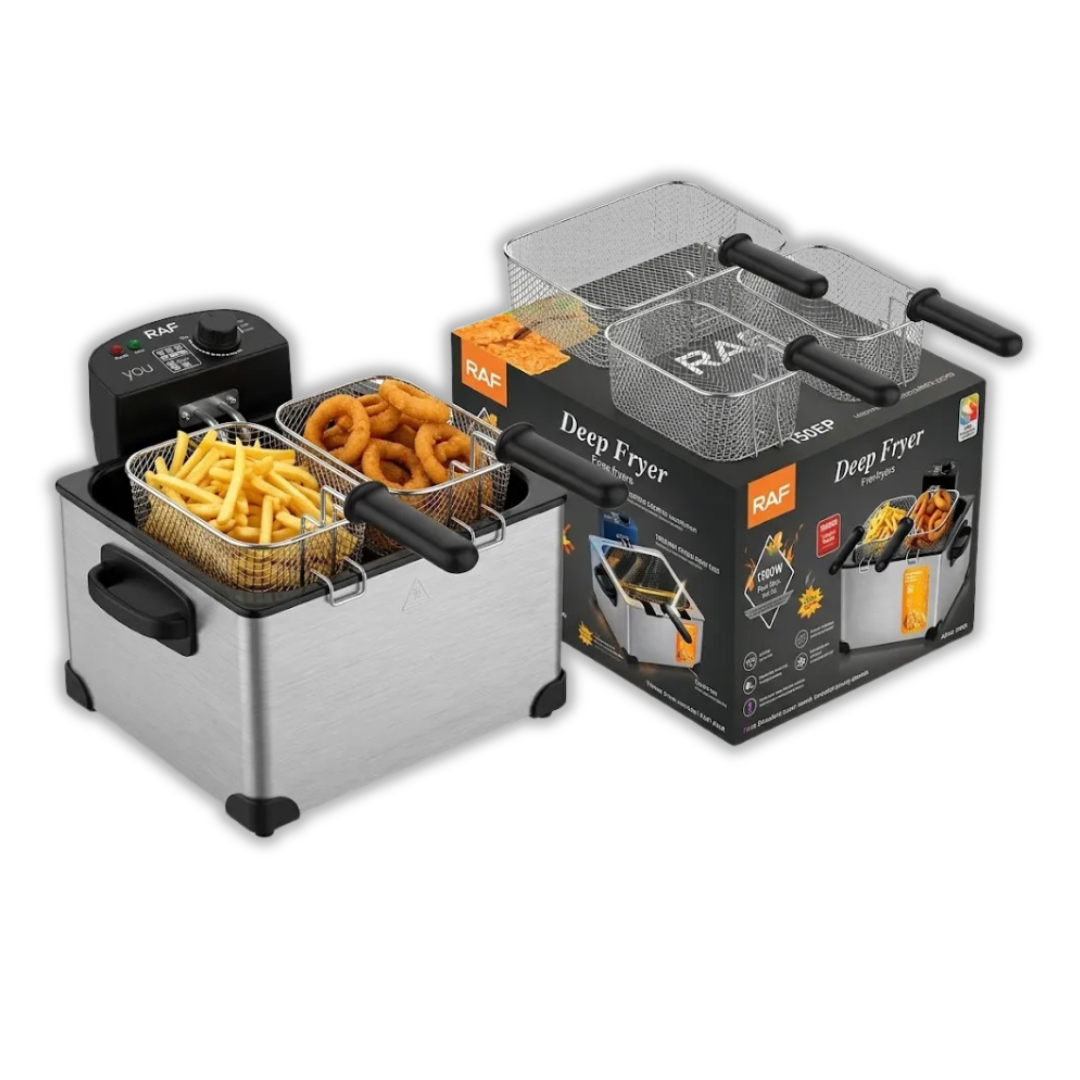 Freidora De Aceite Eléctrica 5 Litros Doble Tina Plateado RAF