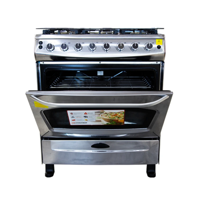 Cocina a Gas de 30″ 6 H T/Vidrio Acero Inoxidable Con Gratinador y Girasador Premier