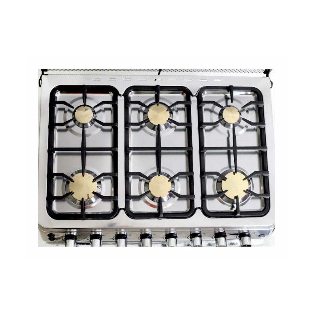 Cocina a Gas de 30″ 6 H T/Vidrio Acero Inoxidable Con Gratinador y Girasador Premier
