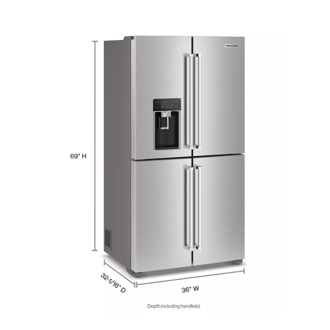 Nevera 4 Puerta 36" 20 Pies Cu Acero Inoxidable Estilo Frances Kitchenaid