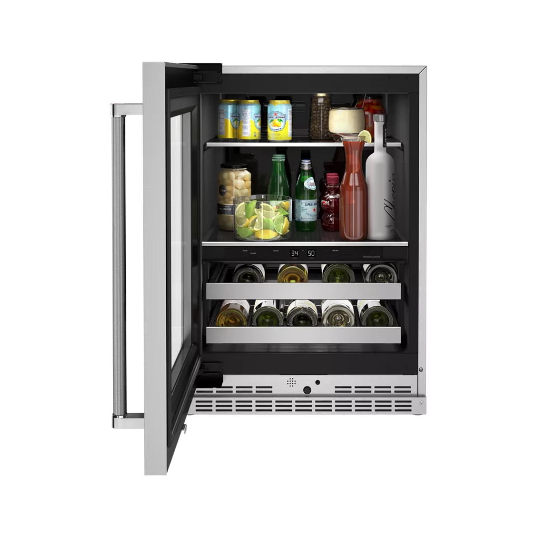 Centro de Bebidas de 24" Con Puerta de Vidrio y Estantes Frontales de Metal Kitchenaid