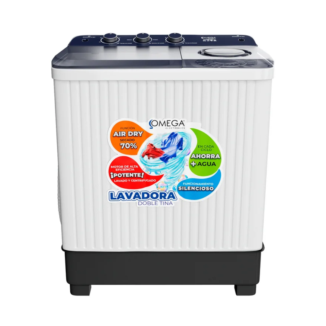 Lavadora Doble Tina 7 Kilos Tapa Traslucida Azul Omega