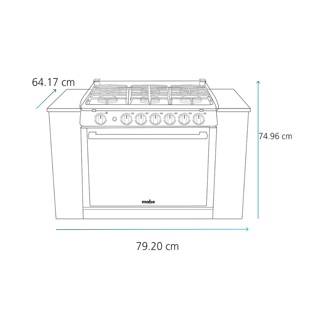 Cocina a Gas Para Empotrar 6 Hornillas 30" Acero Inoxidable Mabe