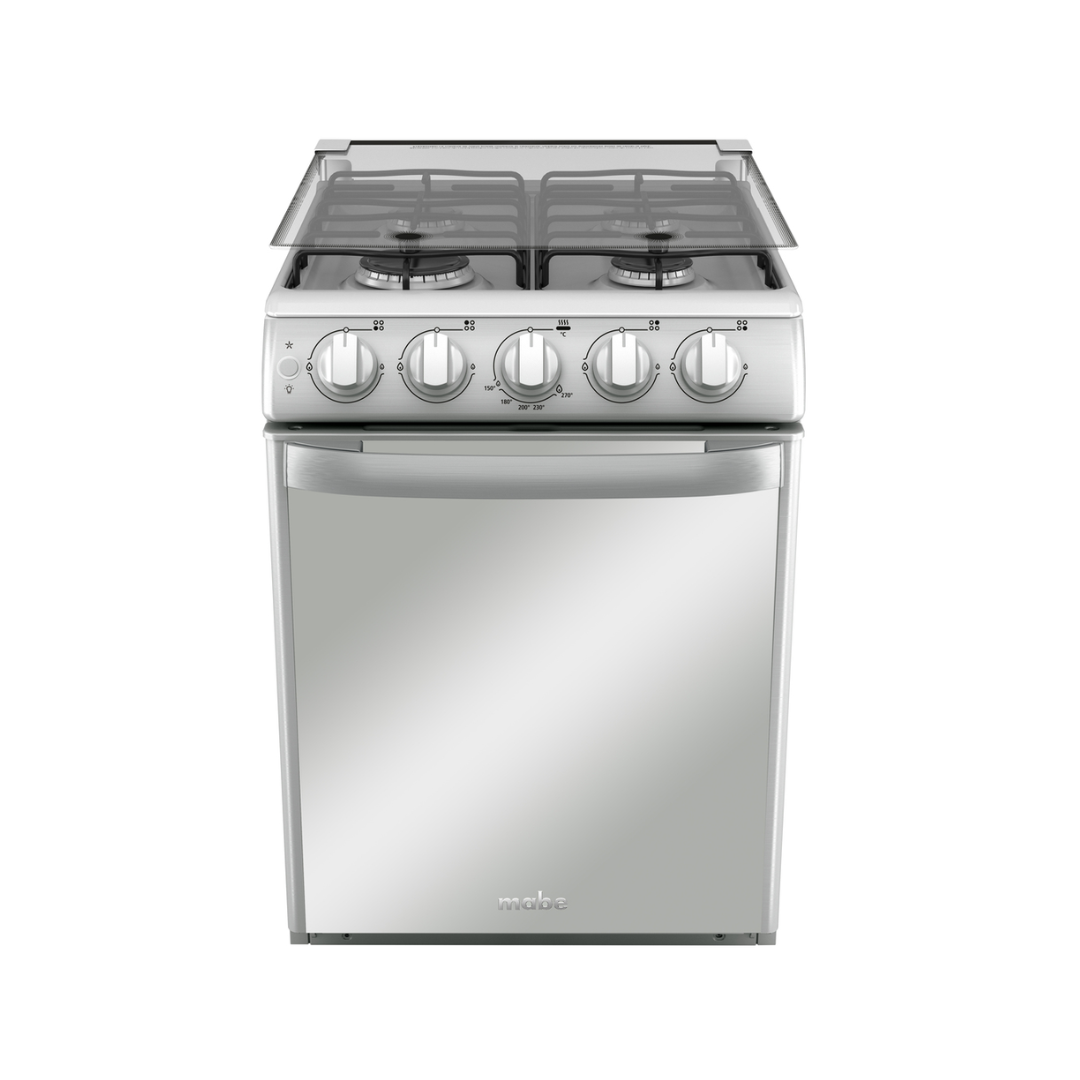Cocina a Gas Para Empotrar 20" 4 Hornillas Tapa de Vidrio Acero Inoxidable Mabe