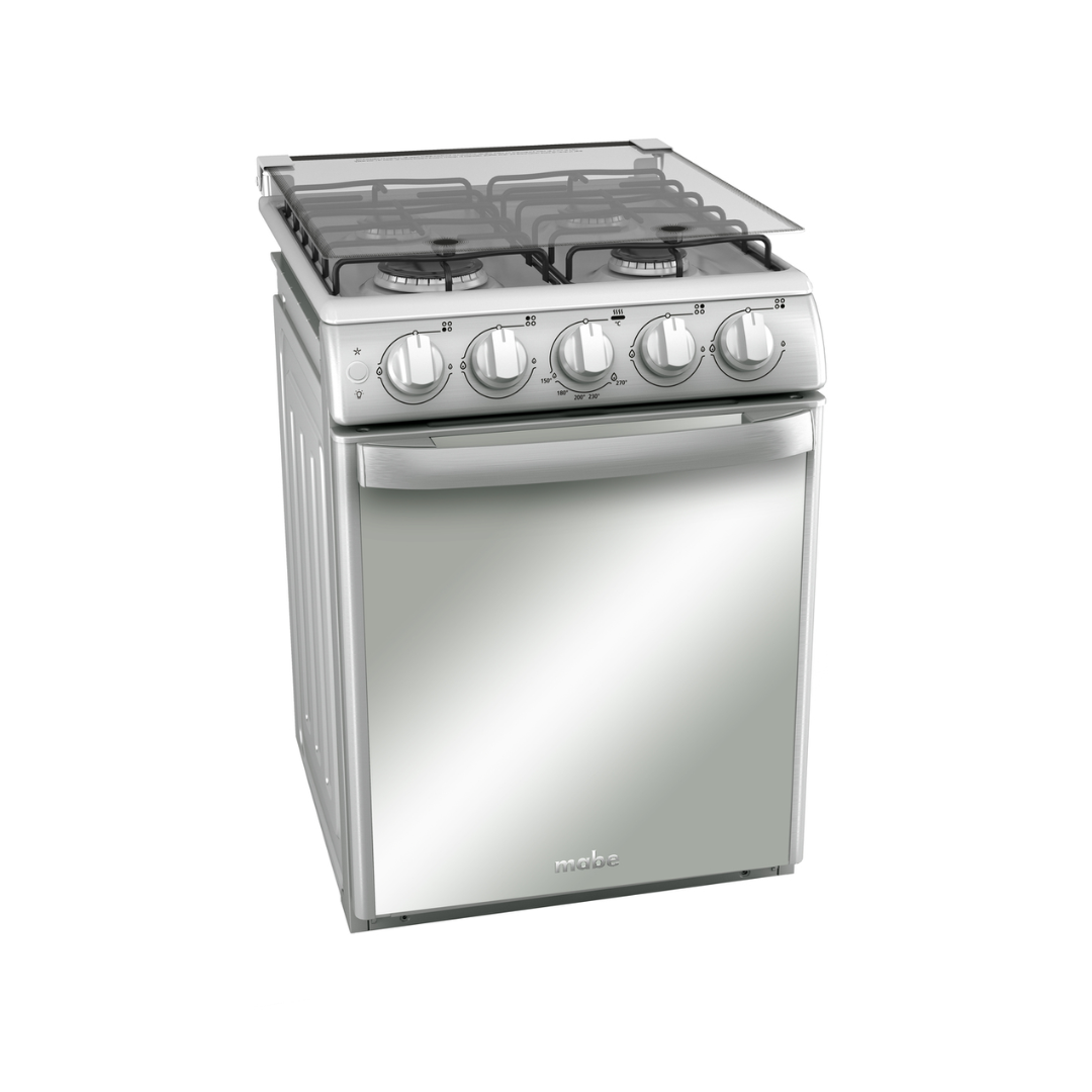 Cocina a Gas Para Empotrar 20" 4 Hornillas Tapa de Vidrio Acero Inoxidable Mabe