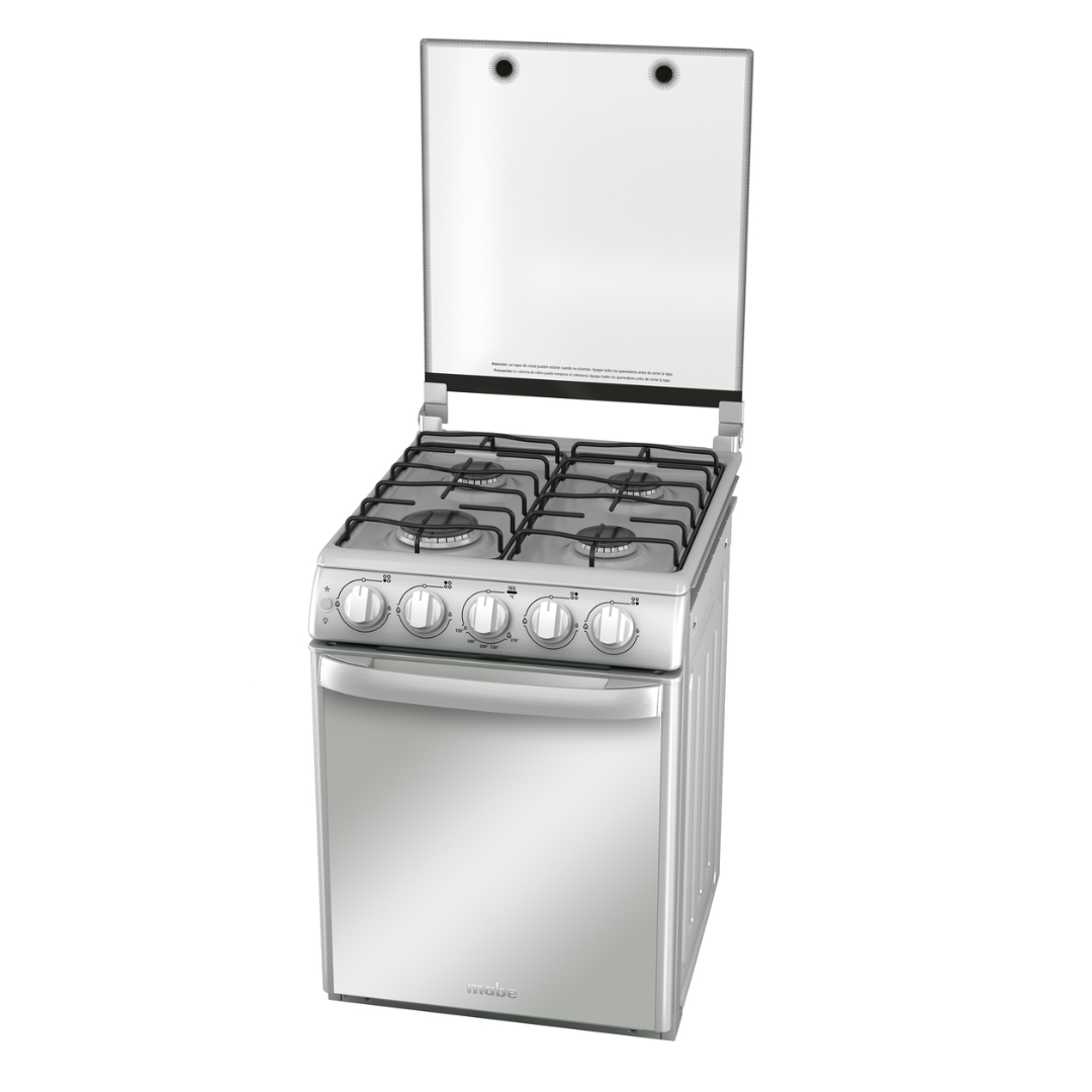 Cocina a Gas Para Empotrar 20" 4 Hornillas Tapa de Vidrio Acero Inoxidable Mabe