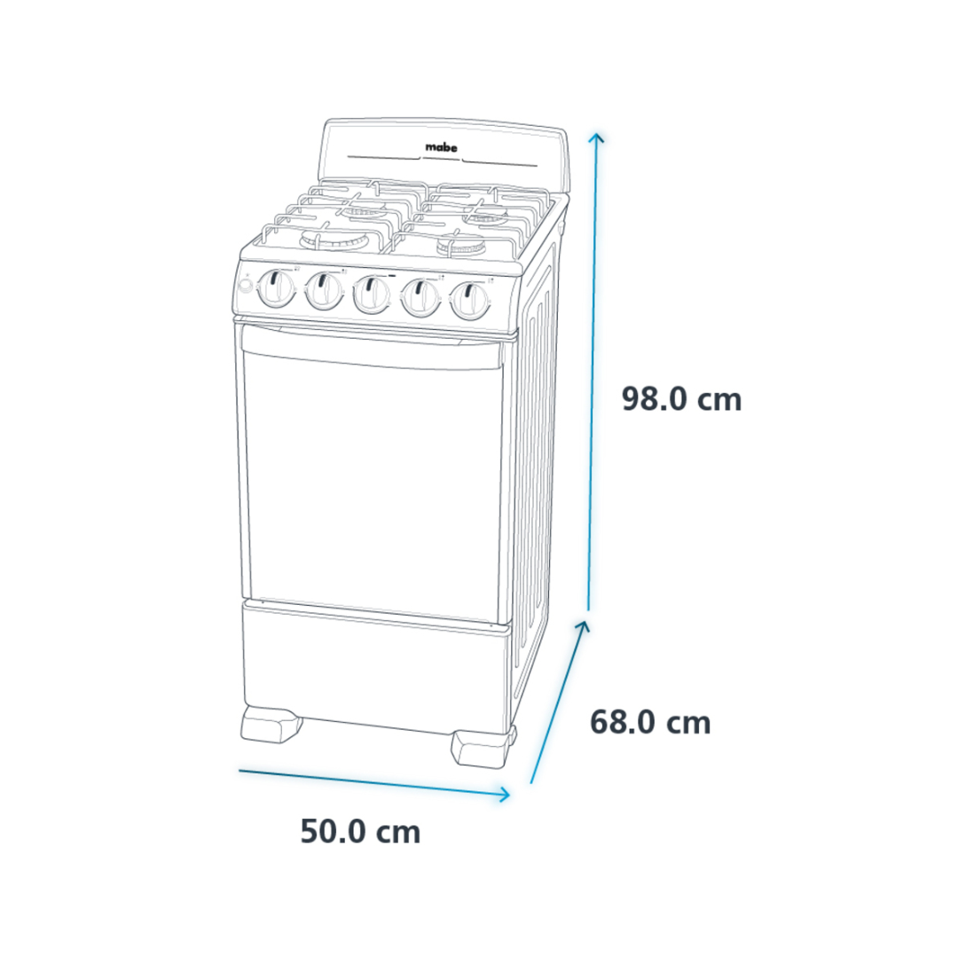 Cocina a Gas Para Empotrar 20" 4 Hornillas Tapa de Vidrio Acero Inoxidable Mabe