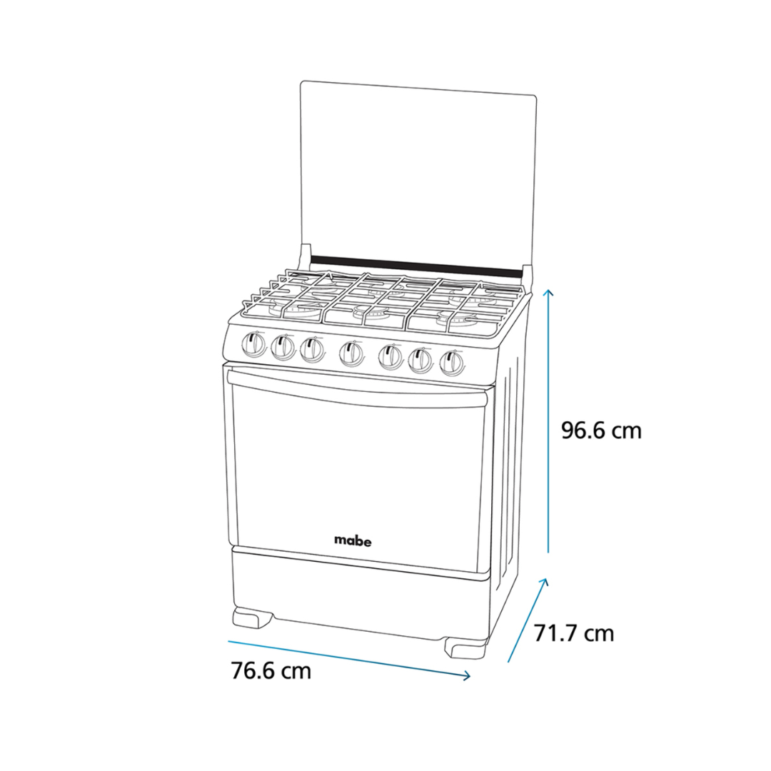 Cocina a Gas 6 Hornilla 76 cm Acero Inoxidable Fast Cook  Mabe