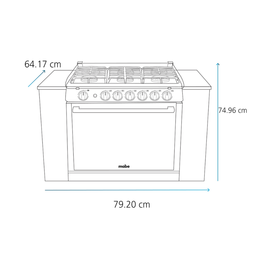 Cocina a Gas Para Empotrar 80 cm Con Encendido Electrico Acero Inoxi Mabe