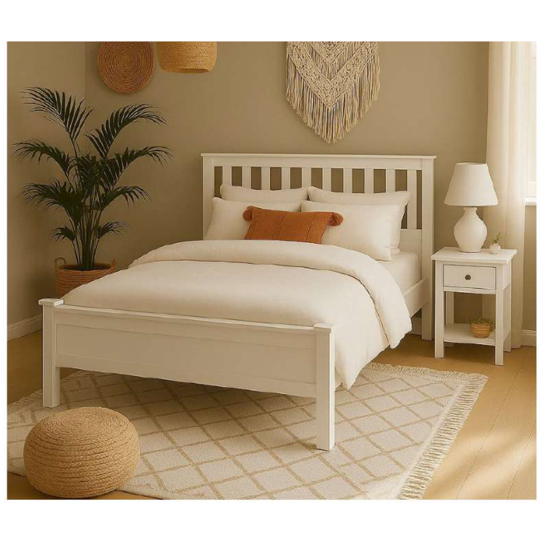 Cama Matrimonial Madera de Pino 140x190 Blanca Maxiflex