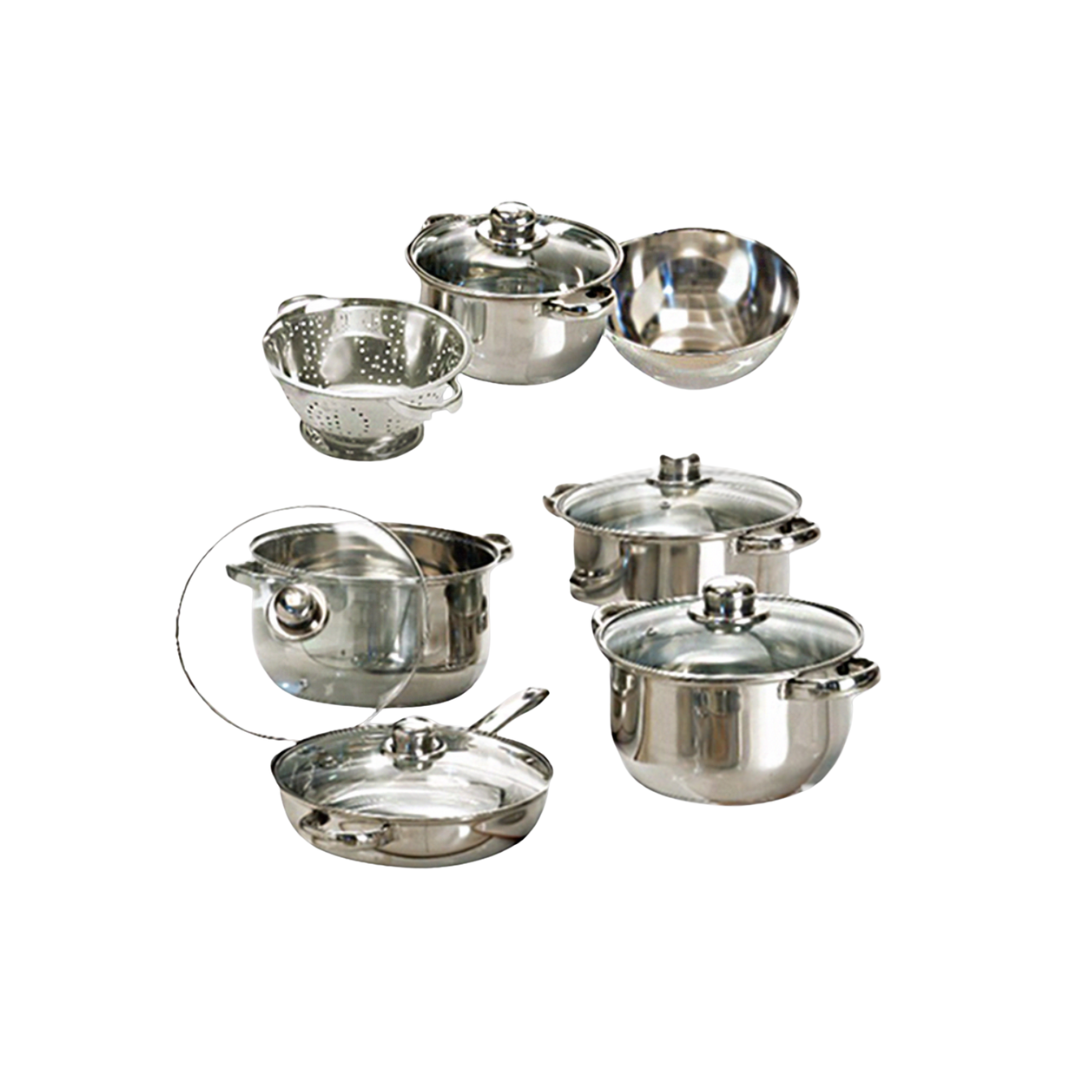 Juego de Ollas 12 Pieza Acero Inoxidable Con Tapa de Vidrio  Salcar