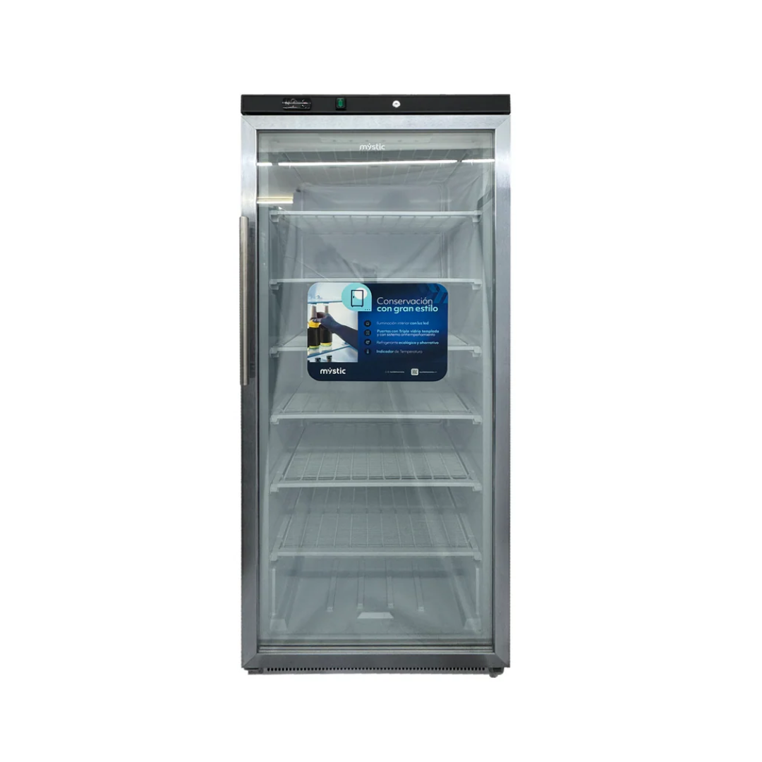 Congelador Vertical Exhibidor 555 Litros Puertas de Vidrio 115V Acero Inox Mystic