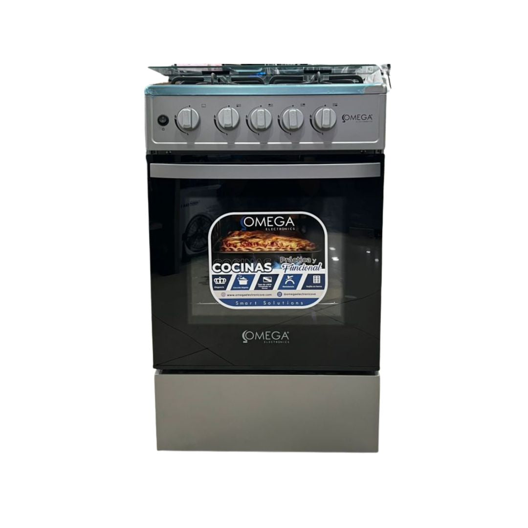 Cocina a Gas 4Hornillas Con Encendido Eléctrico Gris Omega