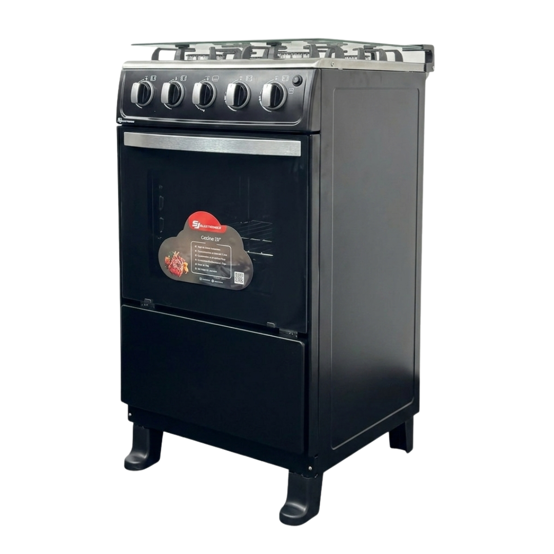 Cocina a Gas 20" 4 Hornillas Con Encedido Electrico Negra Sj Electronics