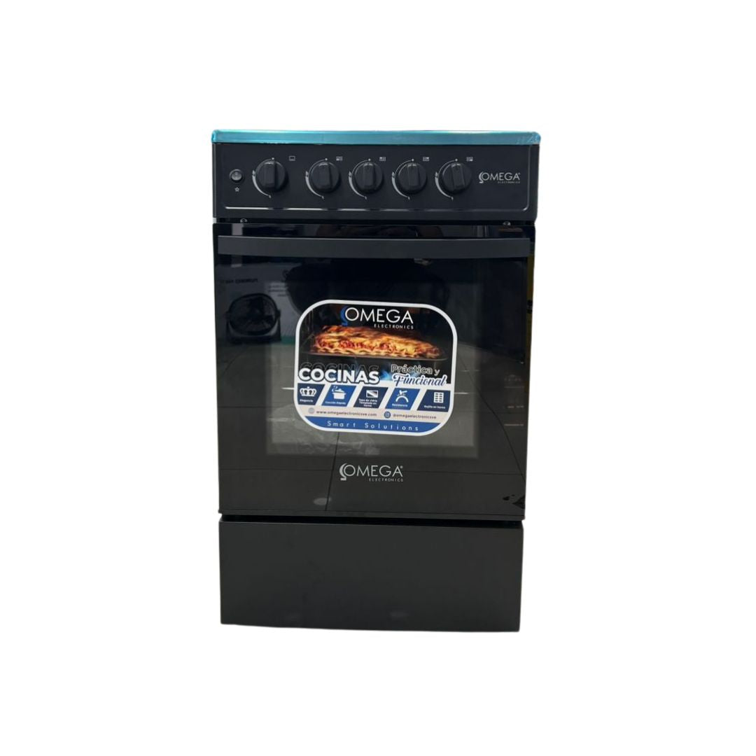 Cocina a Gas 4Hornillas Con Encendido Eléctrico Negra Omega