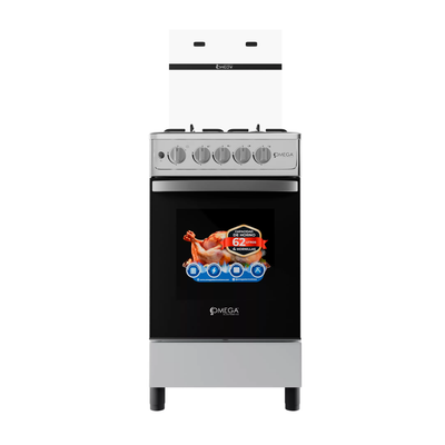 Cocina 4H Con Tapa de Vidrio a Gas 20" + Encendido Electrico Gris Omega