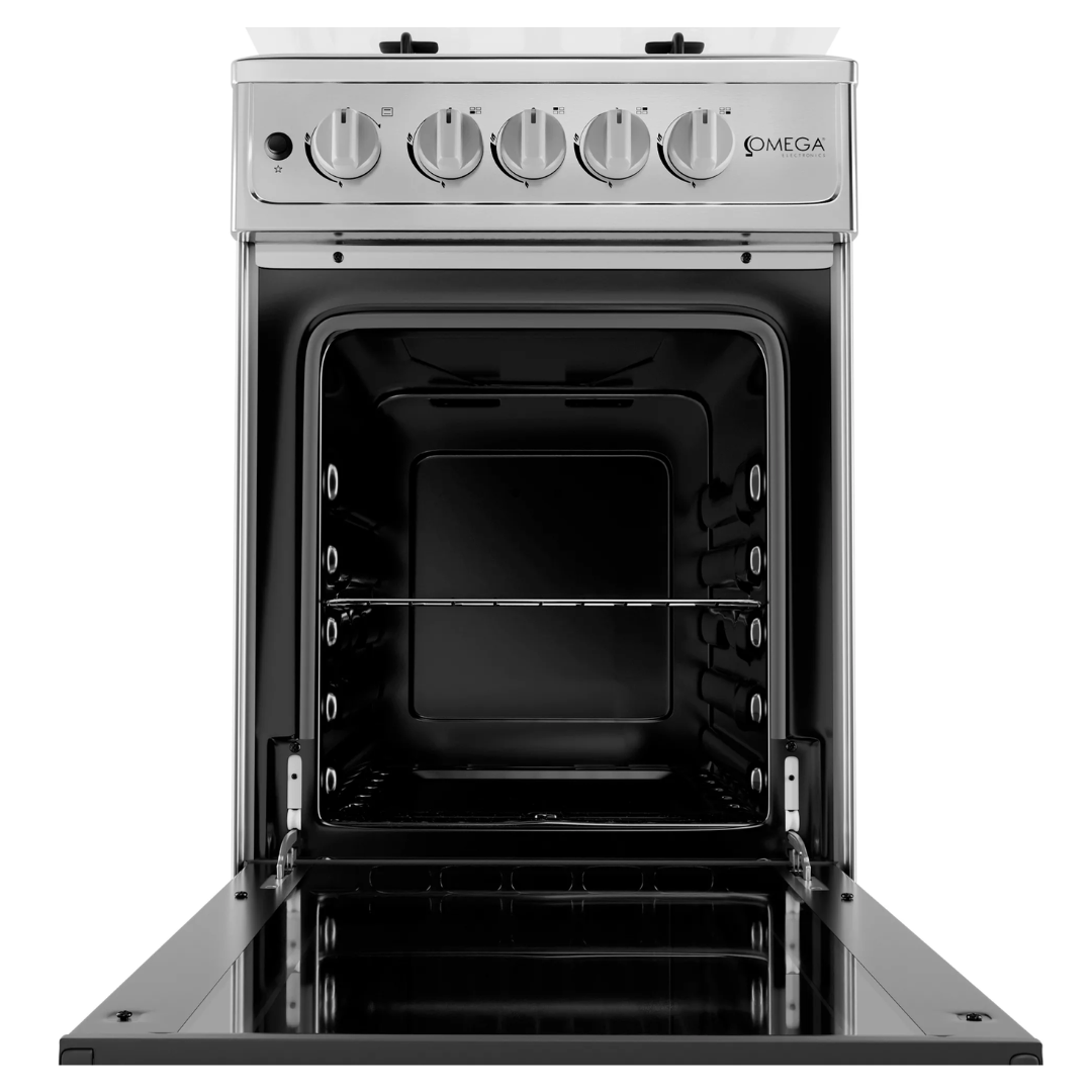 Cocina 4H Con Tapa de Vidrio a Gas 20" + Encendido Electrico Gris Omega