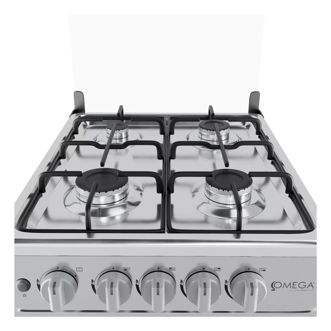 Cocina 4H Con Tapa de Vidrio a Gas 20" + Encendido Electrico Gris Omega