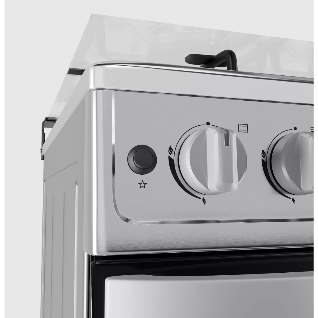 Cocina 4H Con Tapa de Vidrio a Gas 20" + Encendido Electrico Gris Omega