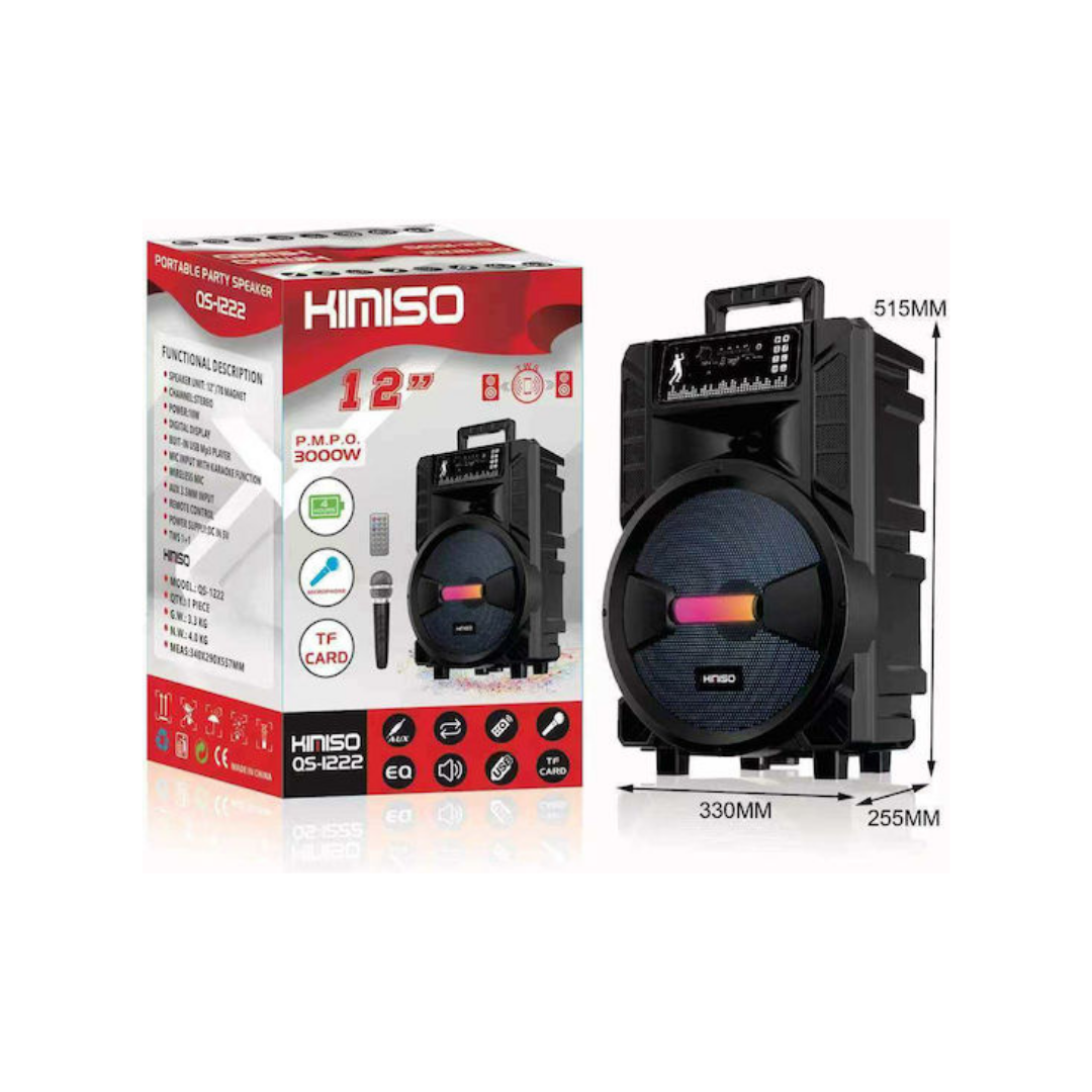 Corneta Inalámbrica 12" 10W  Bluetooth 5.0, USB, tarjeta TF, AUX y radio FM Kimiso