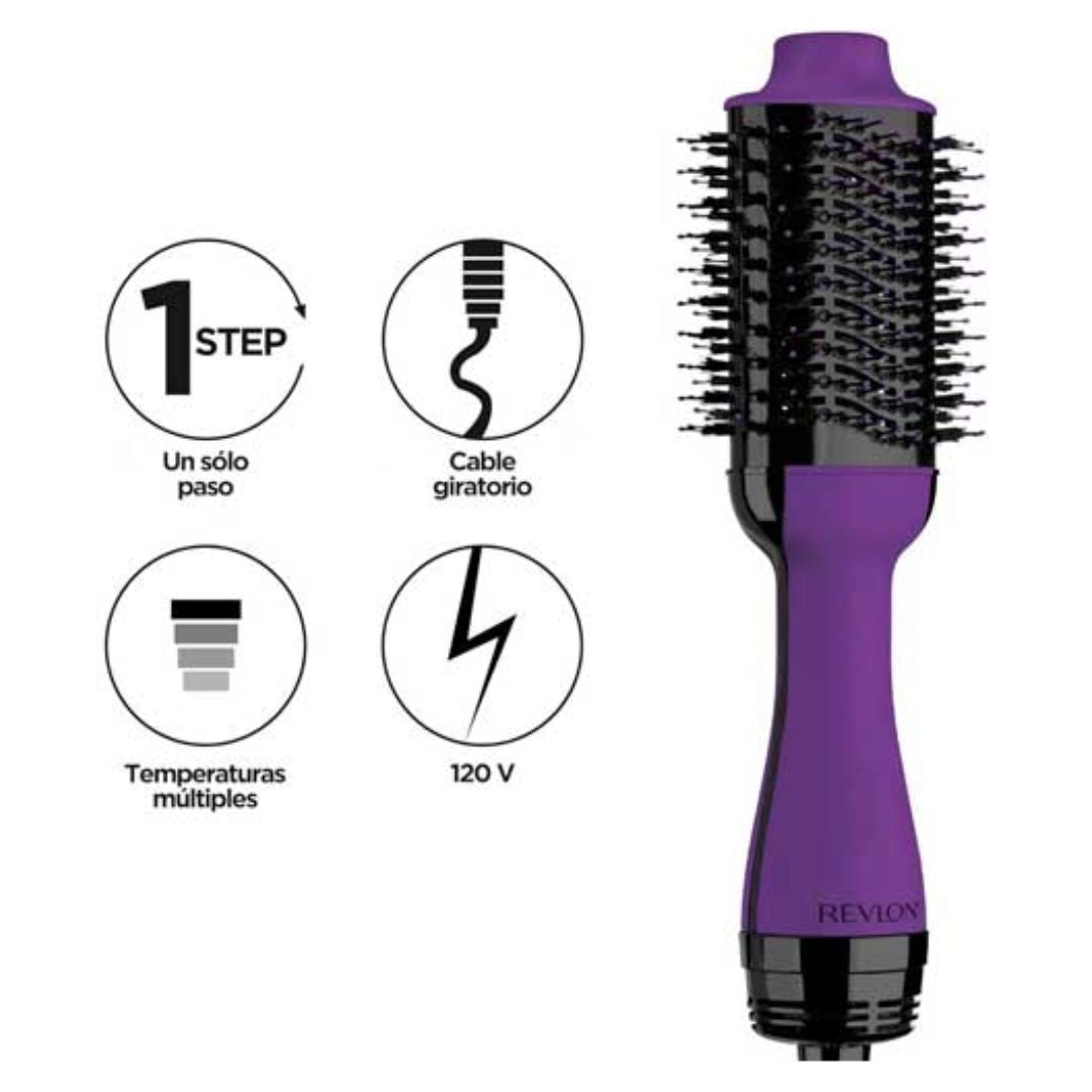 Cepillo Secador Morado Negro 120 Voltios Cable Giratorio Revlon