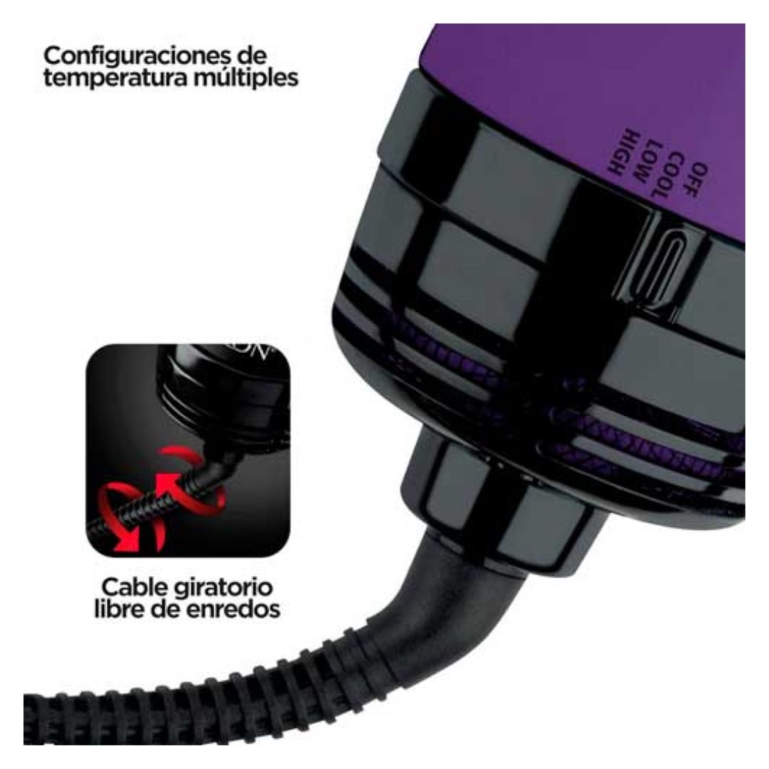 Cepillo Secador Morado Negro 120 Voltios Cable Giratorio Revlon